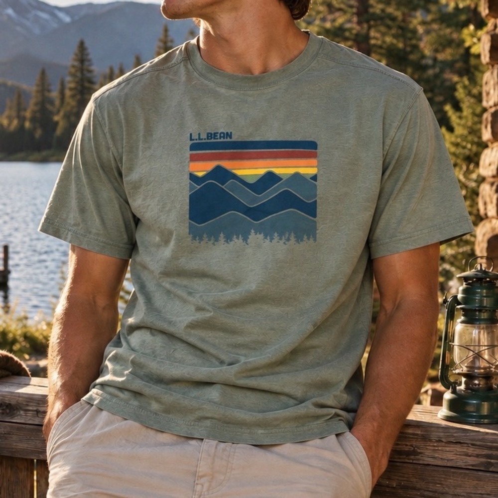 LL Bean Mens Everyday SunSmart Graphic Tee Sea Green Mount L 513641 D7